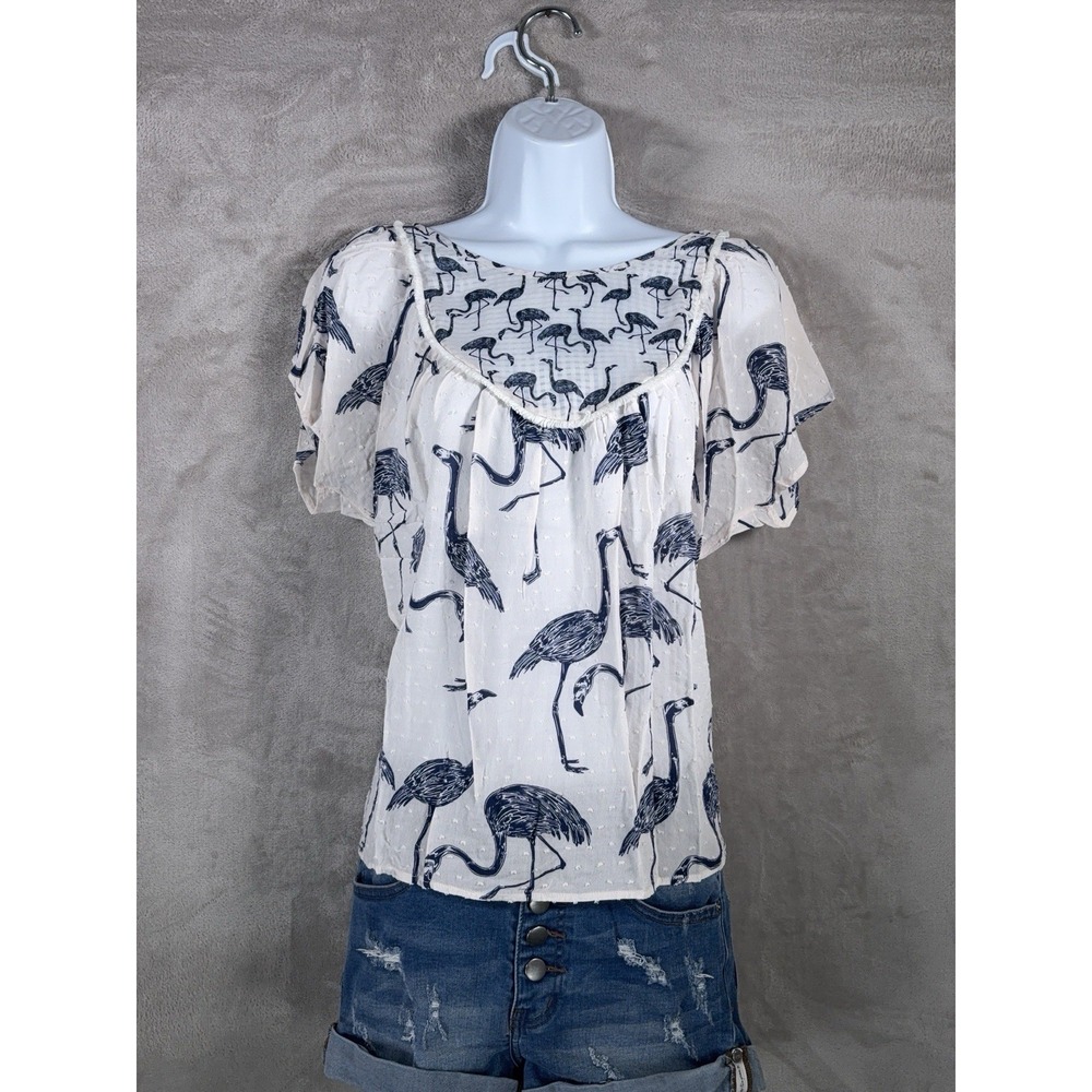 Corey Lynn Calter Blouse Womens Size Medium White Wild Flamingo Flutter Sleeve